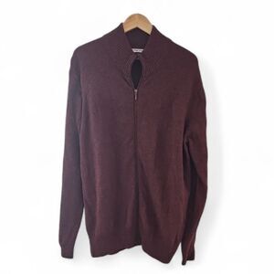 WoolOvers 100% Pure New Wool Full Zip Sweater Men’s XL Burgundy Elevated Basics
